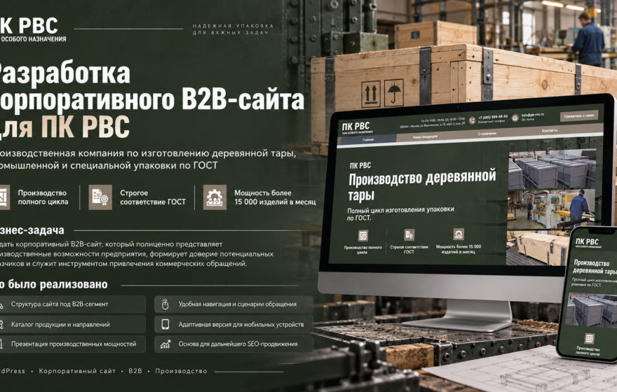Разработка корпоративного B2B-сайта для ПК РВС — производителя деревянной тары и промышленной упаковки по ГОСТ