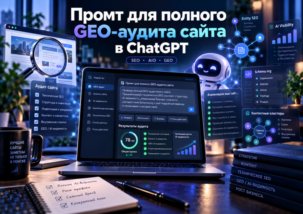 Промт для полного GEO-аудита сайта в ChatGPT: SEO, AIO, AI Search, Entity SEO и Schema.org